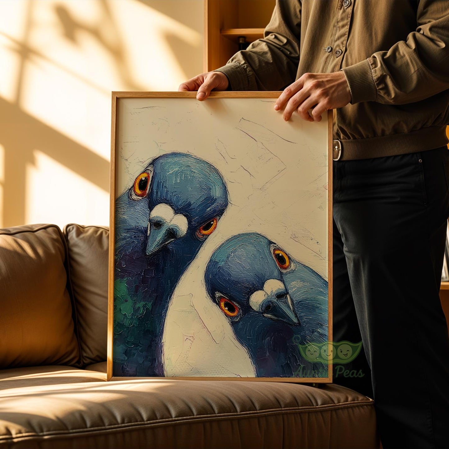 Framed Whimsical Pigeons