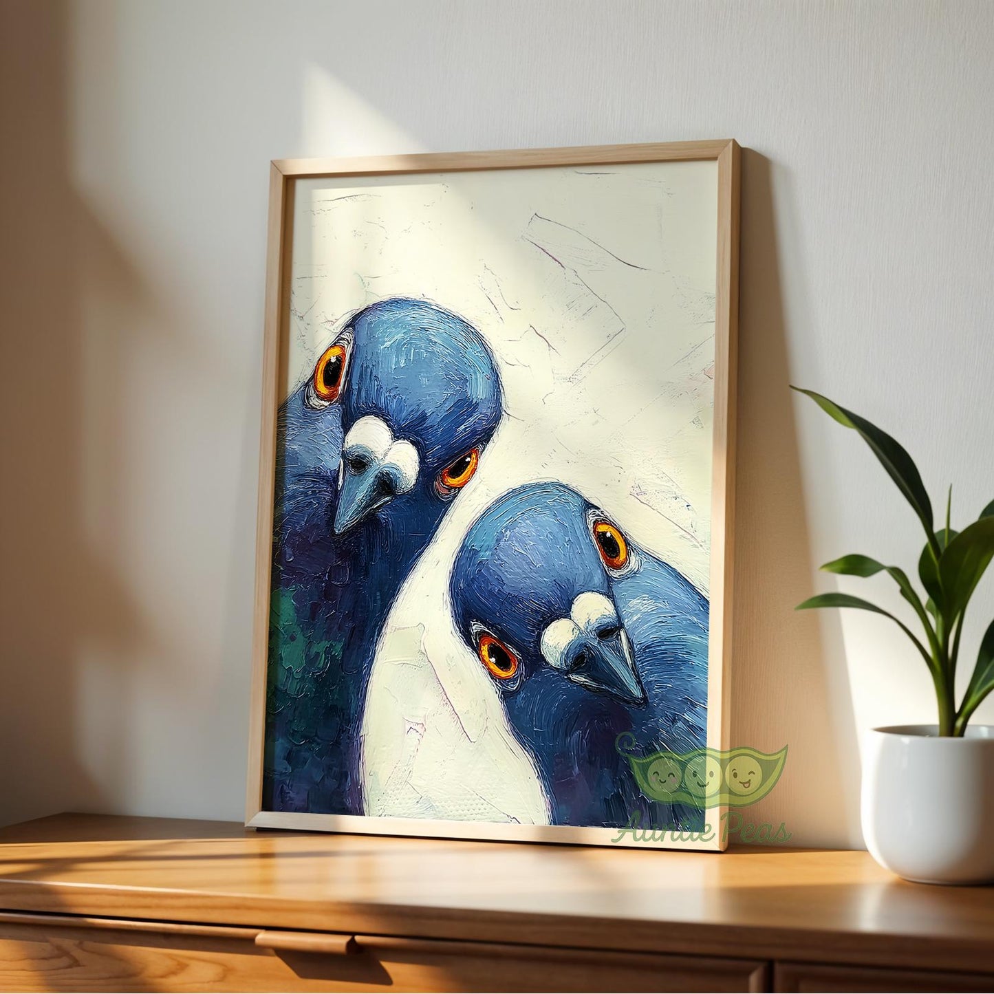 Framed Whimsical Pigeons
