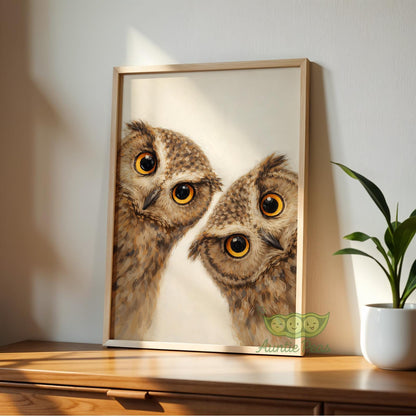 Framed Whimsical Owls