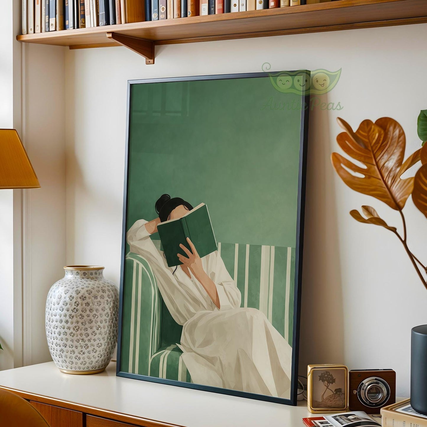 Framed Emerald Green Woman Reading