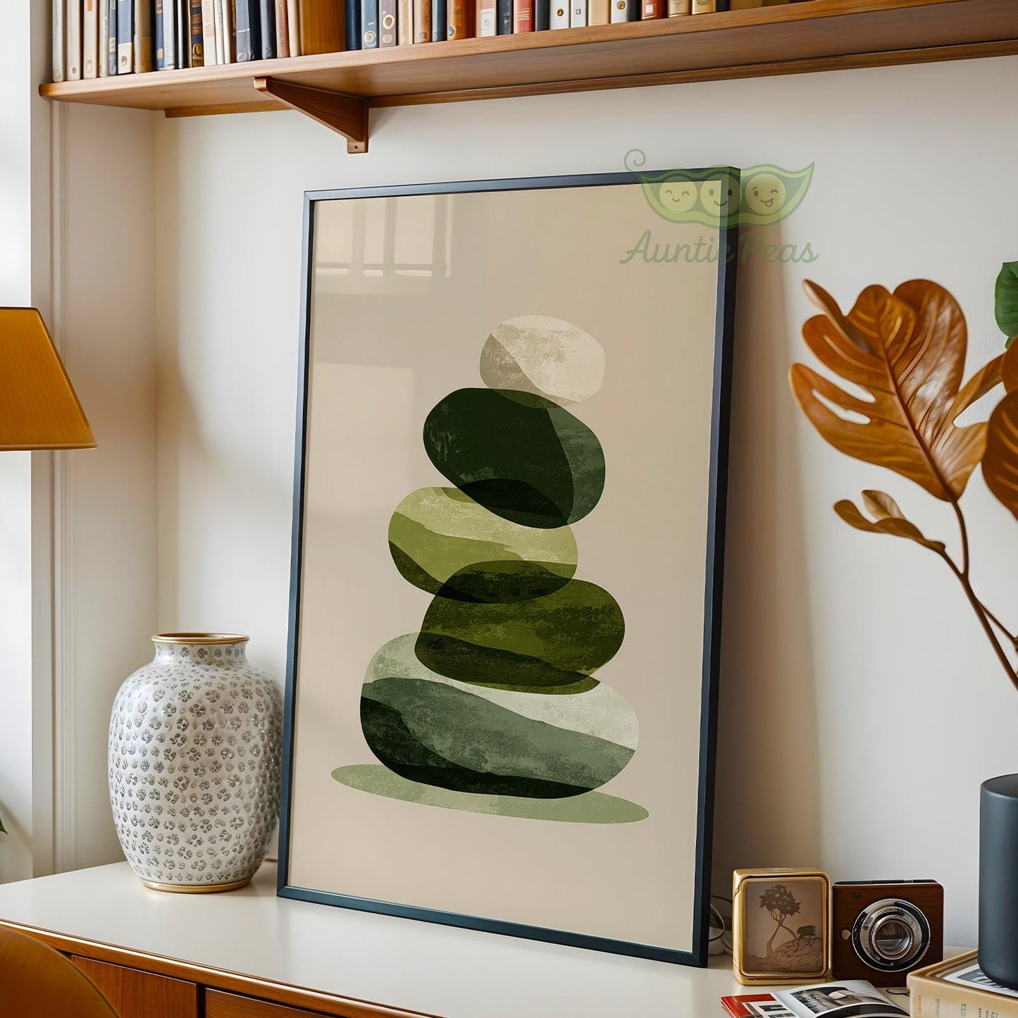 Framed Green Zen Balance Rocks