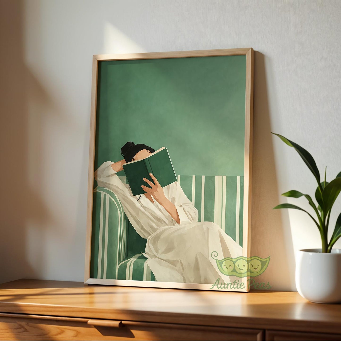 Framed Emerald Green Woman Reading