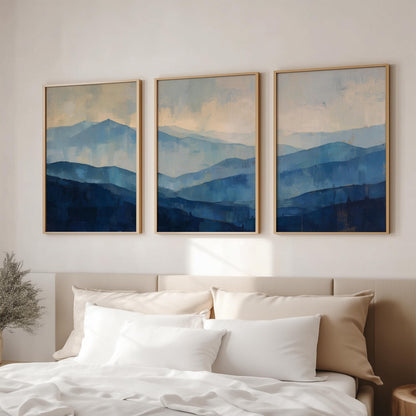 Abstract Blue Mountain Set of 3