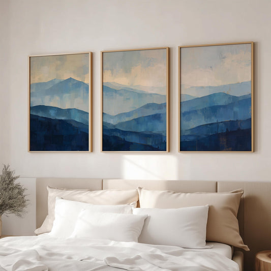 Abstract Blue Mountain Set of 3