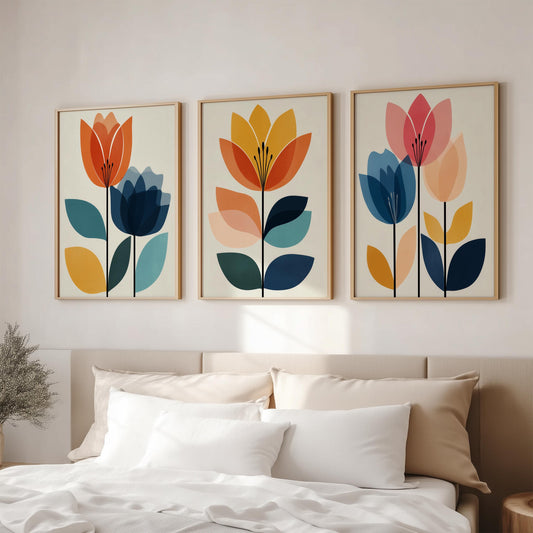 Set of 3 Mid Century Modern Floral