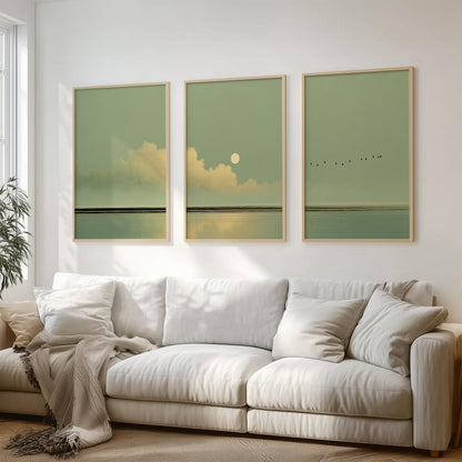 Japandi Moon and Birds Set of 3