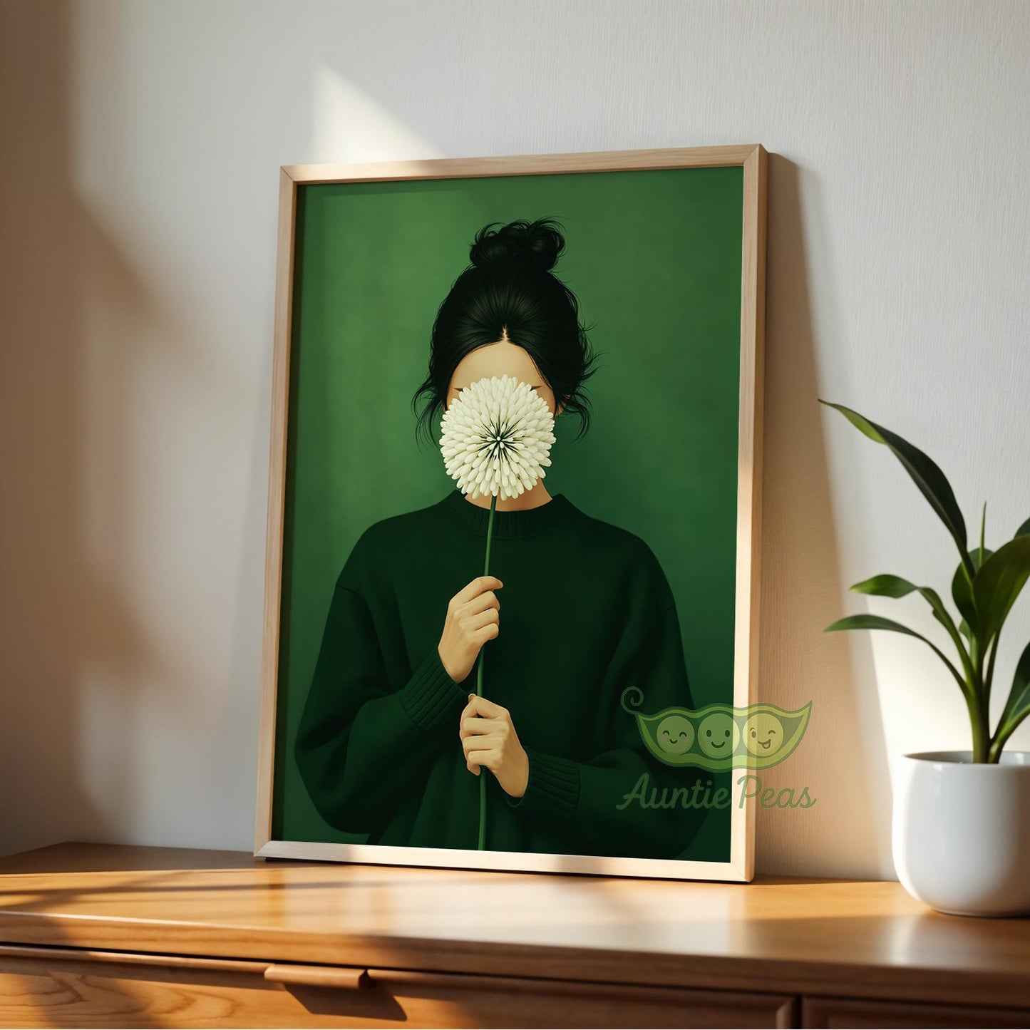 Framed Emerald Green Woman Dandelion