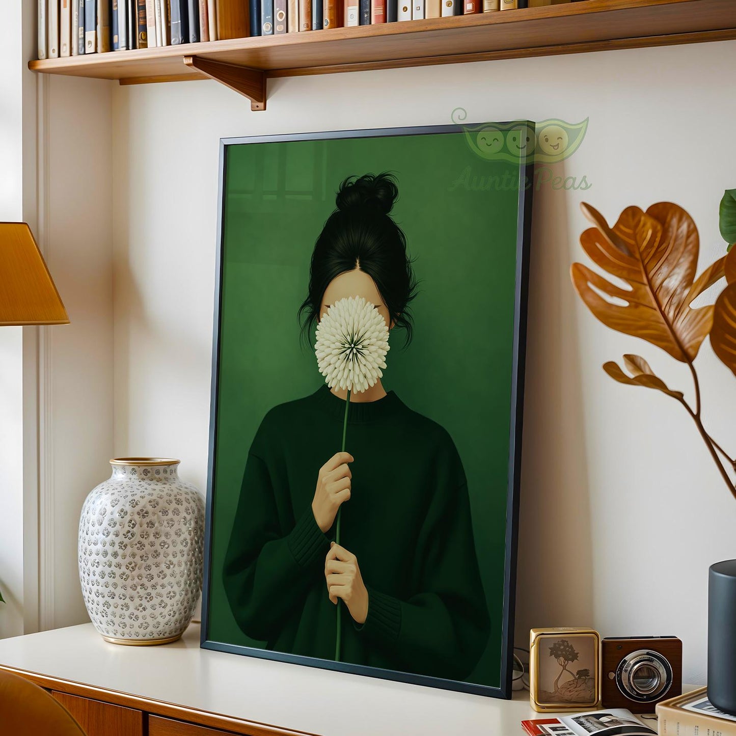 Framed Emerald Green Woman Dandelion