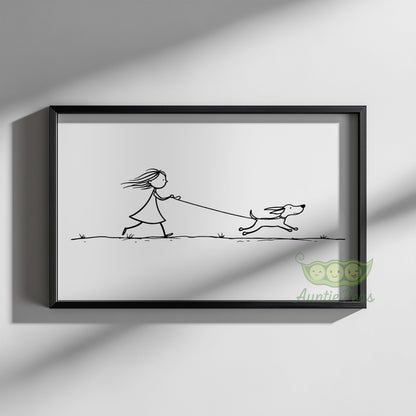Girl Walking Dog