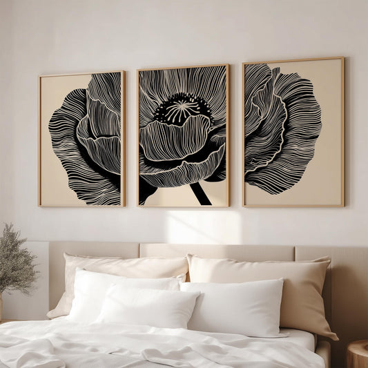 Black and Beige Floral Set of 3