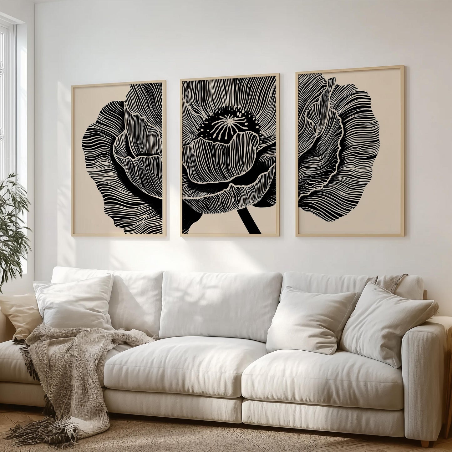 Black and Beige Floral Set of 3