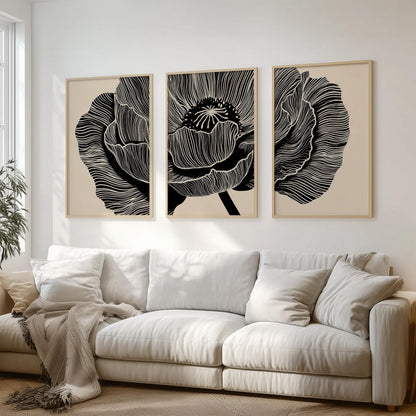 Black and Beige Floral Set of 3