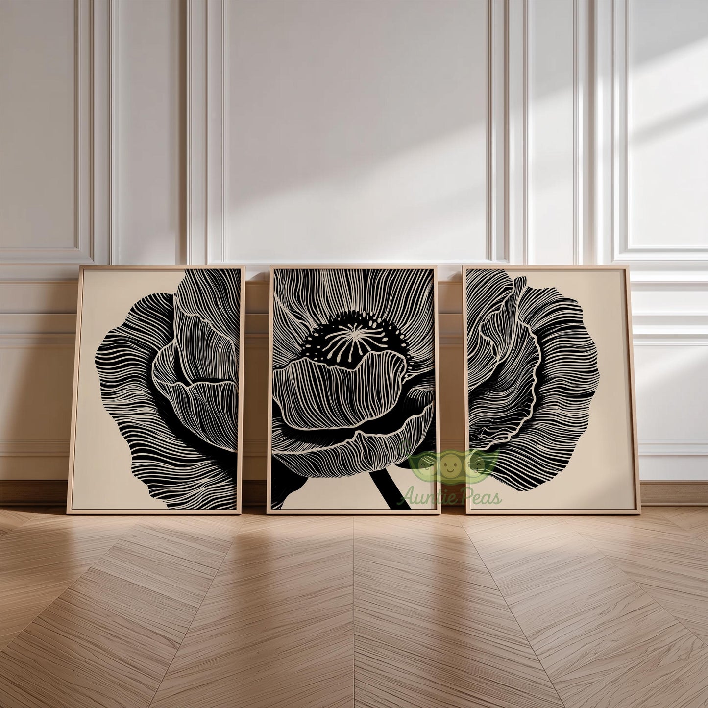 Black and Beige Floral Set of 3