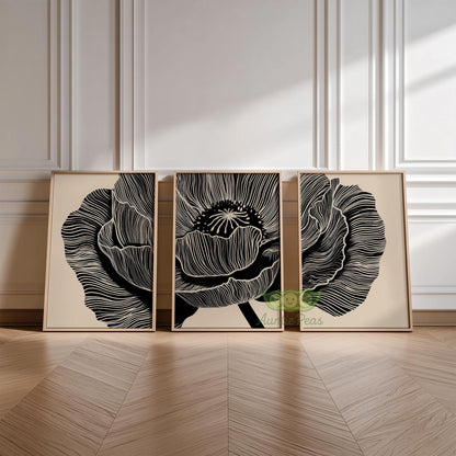 Black and Beige Floral Set of 3
