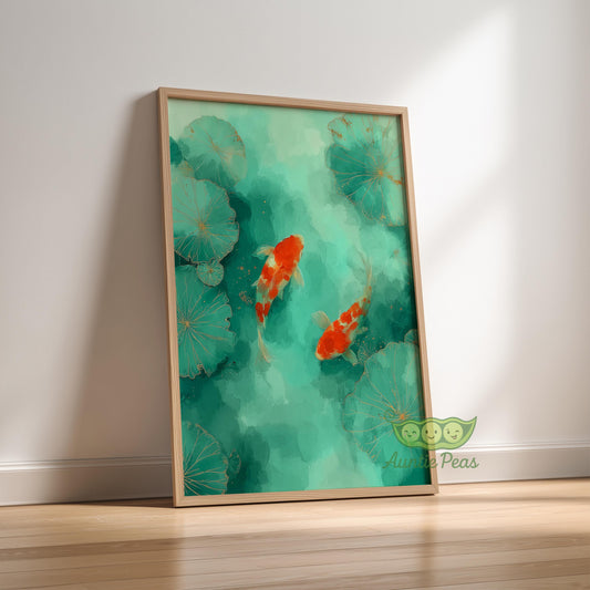 Framed Japandi Turquoise Kois