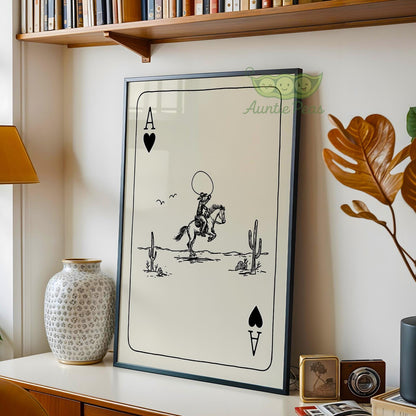 Framed Western Cowboy Playing Card