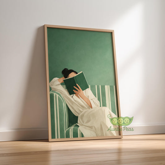 Framed Emerald Green Woman Reading