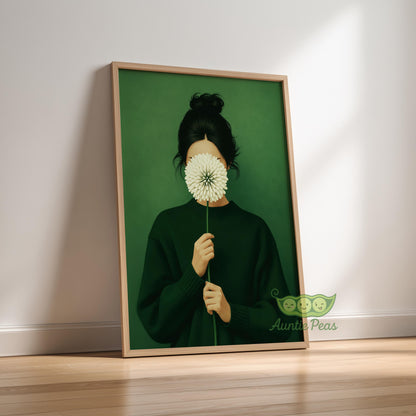 Framed Emerald Green Woman Dandelion