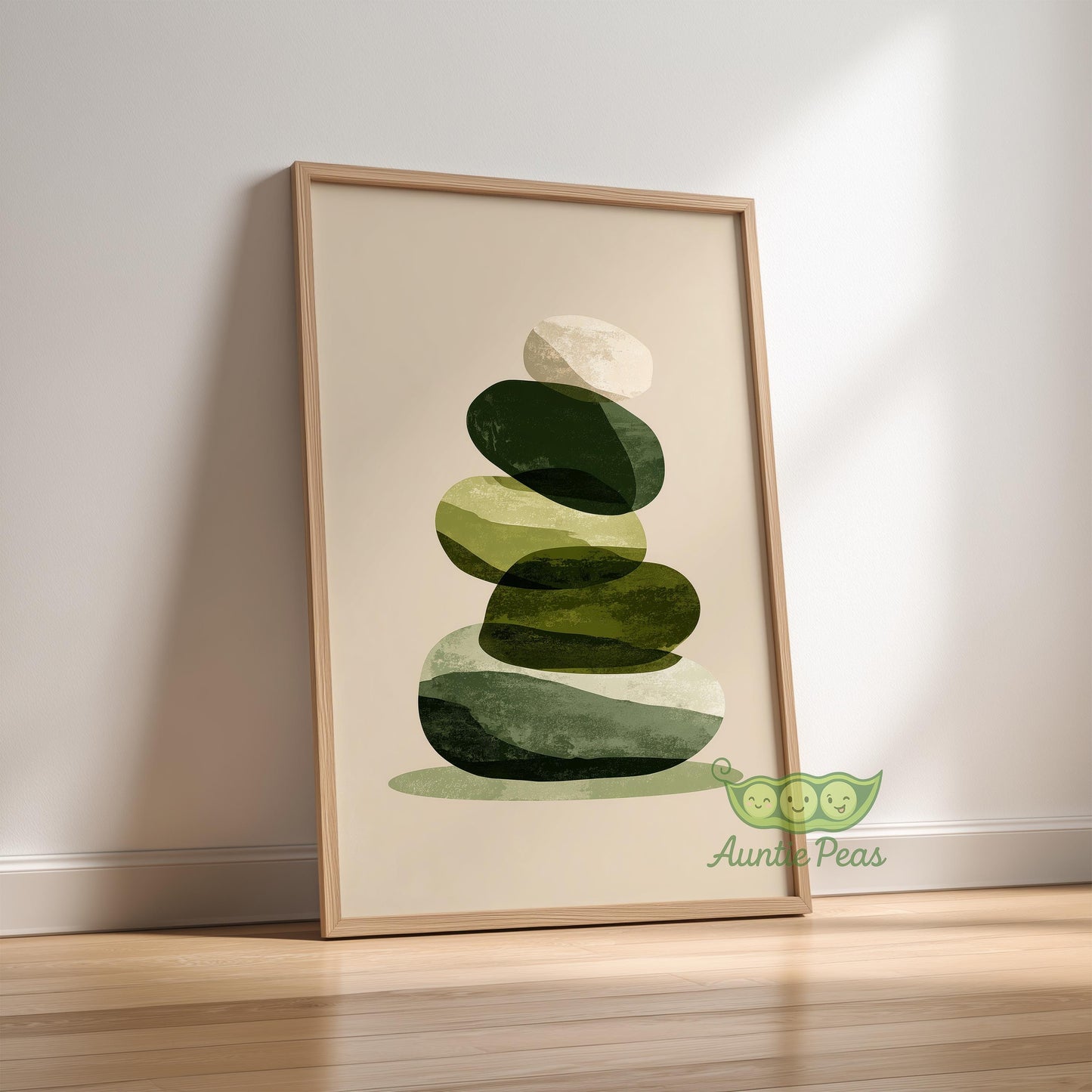Framed Green Zen Balance Rocks